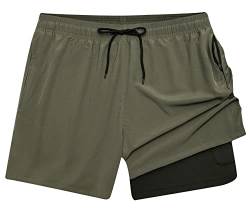 AIEOE Herren 2 in 1 Laufshorts Schnelltrocknende Sportshors Männer Jogging Shorts Leicht und Atmungsaktiv Dunkelgrün M von AIEOE