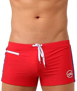 AIEOE Herren-Badeanzug, niedrige Taille, sexy, bedruckt, gepolstert, weich, abnehmbar, schnelltrocknend, für Strand, Pool, Etikett (M-XXL)=EU (S-XL), Stil 01 - Rot, 50 von AIEOE