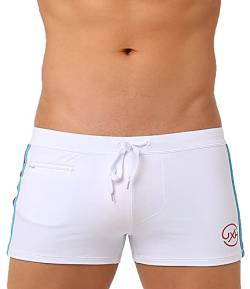 AIEOE Herren Badehose mit Polster Badeshorts mit Tasche und Kordelzug Schwimmhose Weiß XXL von AIEOE