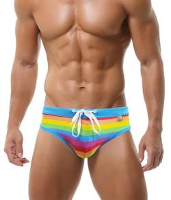 AIEOE Herren Badeshorts mit Pad Schwimmhose mit Kordelzug Swim Bikini Badeslip Regenbogen Farbe M von AIEOE