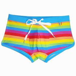 AIEOE Herren Badeshorts mit Pad Schwimmhose mit Kordelzug Swim Trunks Regenbogen Farbe 02 L von AIEOE