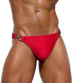 AIEOE Herren Badeslip Seiten mit Karabinerhaken Sexy Bikini Schwimmhose Badeshorts Rot XL von AIEOE