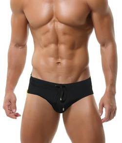 AIEOE Herren Badeslip mit Polster und Seitlichem Reißverschluss Mini Badehose Schwimmslip Männer Swimwear Schwarz M von AIEOE