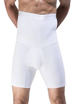 AIEOE Herren Bauchweg Unterhose Body Shaper Shapwear Figurformend Hoch Taille Boxershorts Shorts Taillenmieder Funktionsunterwäsche Große L - Weiß von AIEOE