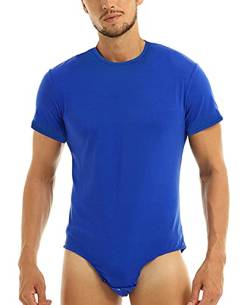 AIEOE Herren Bodysuit Kurzarm Body-Unterhemd mit Druckknöpfe im Schritt Männer Unterwäsche Overall Blau Größe XL von AIEOE