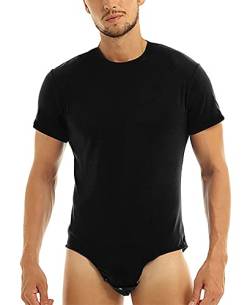 AIEOE Herren Bodysuit Kurzarm Body-Unterhemd mit Druckknöpfe im Schritt Männer Unterwäsche Overall Schwarz Größe M von AIEOE