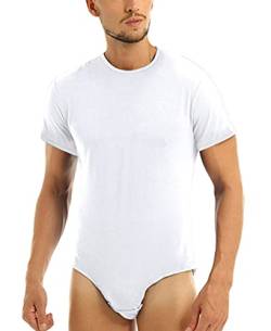 AIEOE Herren Bodysuit Kurzarm Body-Unterhemd mit Druckknöpfe im Schritt Männer Unterwäsche Overall Weiß Größe XL von AIEOE