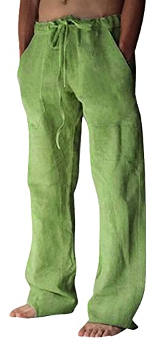 AIEOE Herren Hose im Leinen-Look Atmungsaktive Yogahose Loose Fit Freizeithose Männer Loungehose Grün Herstellergröße 3XL/ EU XL von AIEOE