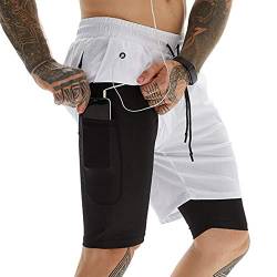 AIEOE Herren Kurze Sporthose 2-in-1 Laufshorts Schnell Trocknend Doppelschichte Shorts Leicht und Atmungsaktiv Weiß Herstellergröße XL/EU M von AIEOE