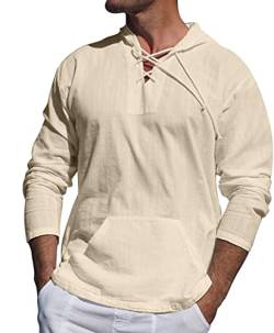 AIEOE Herren Leinen Langarmshirt Baumwolle Hoodie Dünn Atmungsaktiv Leinenhemd mit Kapuze Freizeithemd Frühling Herbst Hemd Leicht Casual Shirt - L von AIEOE