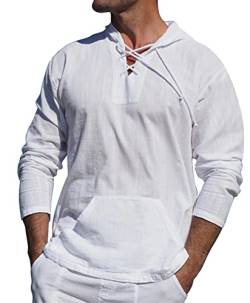 AIEOE Herren Leinen Langarmshirt Baumwolle Hoodie Dünn Atmungsaktiv Leinenhemd mit Kapuze Freizeithemd Frühling Herbst Hemd Leicht Casual Shirt - L von AIEOE