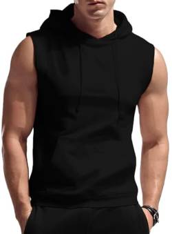 AIEOE Herren Muskelshirt Sport Ärmelloses Hoodie Tank Top mit Kapuze Handytasche für Gym Fitness Training Bodybuilding - EU S (Asie M) von AIEOE