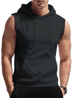 AIEOE Herren Muskelshirt Sport Ärmelloses Hoodie Tank Top mit Kapuze Handytasche für Gym Fitness Training Bodybuilding - EU S (Asie M) von AIEOE