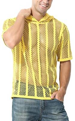 AIEOE Herren Netzhemd Transparent Hoodie Muskel Shirts Casual Locker Top Kurzarm Netzshirt Sommer Sweatshirt Dünn Atmungsaktiv Netzoberteil - L von AIEOE