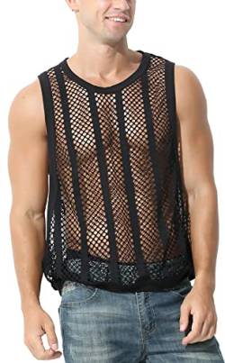 AIEOE Herren Netzhemd Transparent Muskel Shirts Casual Locker Tank Top Ärmellos Netzshirt Sommer Dünn Atmungsaktiv Netzoberteil Sweatshirt - L von AIEOE