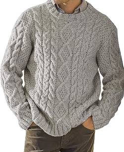 AIEOE Herren Rippstrickpullover Regular Fit Rundhalsausschnitt Pulli Langarm Sweater Grau Herstellergröße L/EU Größe M von AIEOE