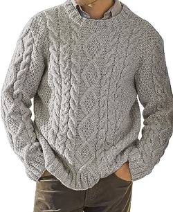 AIEOE Herren Rippstrickpullover Regular Fit Rundhalsausschnitt Pulli Langarm Sweater Grau Herstellergröße XXL/EU Größe XL von AIEOE