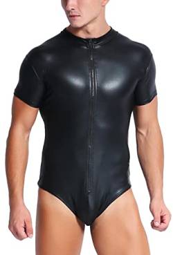 AIEOE Herren Sexy Lack Leder Dessous Kostüm Wetlook Lackleder Latex Catsuit-Leder Bondage Body Men Lackleder Overall L von AIEOE