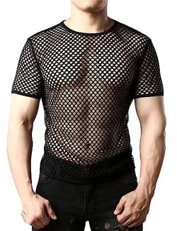 AIEOE Herren Sexy T-Shirt Durchsichtige Clubwear Atmungsaktiv Rundhals Netz Oberteil Schwarz 01 EU Größe L/Herstellergröße XXL von AIEOE