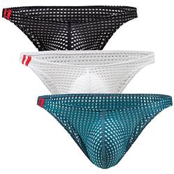 AIEOE Herren Sexy Unterwäsche Netz Slip Mesh Underwear Briefs mit Ausbuchtung 3er Pack 02 L von AIEOE