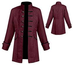 AIEOE - Herren Steampunk Mantel Gothic Gehrock Mittelalter Jacke Viktorianisch Renaissance Pirat Viking Kostüm - Kind - Rot-1-125 von AIEOE