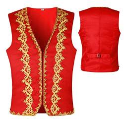 AIEOE - Herren Steampunk Weste Mittelalter Gothic Weste Renaissance Viktorianisch Pirat Viking Kostüm für Karneval Partit Cosplay Lang Ärmel Vintage Herren Weste - Rot-1 - XL von AIEOE