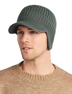 AIEOE Herren Strickmütze Winter mit Ohrenklappen Fleecefutter Dick Warm Wintermütze Weich Elastisch Outdoor Mütze mit Schirm von AIEOE