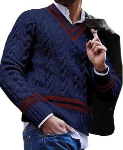 AIEOE Herren Strickpullover V-Ausschnitt Pullover Winter Pulli Sweater für Männer Blau Herstellergröße XXL/EU Größe XL von AIEOE