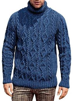 AIEOE Herren Strickpullover mit Rollkragen Warmer Pullover mit Zopfstrickmuster Langarm Sweater Blau Größe XL von AIEOE