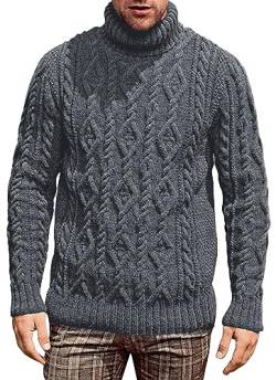 AIEOE Herren Strickpullover mit Rollkragen Warmer Pullover mit Zopfstrickmuster Langarm Sweater Dunkelgrau Größe XL von AIEOE