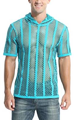 AIEOE Herren Transparent Hoodie Sweatshirt Netz Muskel Shirts Netzhemd Casual Locker Netzshirt Kurzarm Sommer Top Dünn Atmungsaktiv Netzoberteil - XL von AIEOE