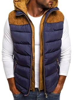 AIEOE Herren Weste mit Kapuze Steppweste Wattierte Bodywarmer mit Reißverschluss Herrenweste Blau XL von AIEOE