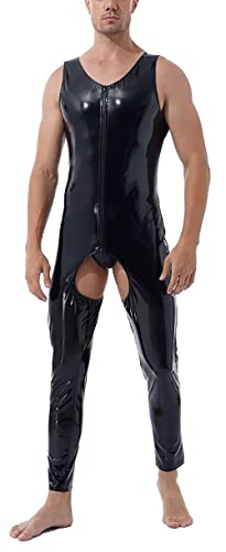 AIEOE Herren Wetlook Overall mit Offenem Schritt Männer Sexy Bodysuit für Club Show Schwarz 03 Herstellergröße 7XL/ EU Größe 2XL von AIEOE