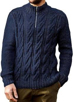 AIEOE Herren Winter Pullover Troyer Pulli mit Drittelreißverschluss Strickpullover Zopfstrickmuster Blau Herstellergröße XL/EU Größe L von AIEOE