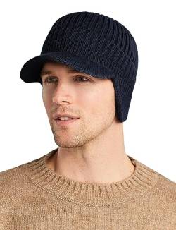 AIEOE Herren Wintermütze mit Ohrenklappen Fleecefutter Strickmütze Dick Warm Winter Mütze mit Schirm Weich Elastisch Outdoor von AIEOE