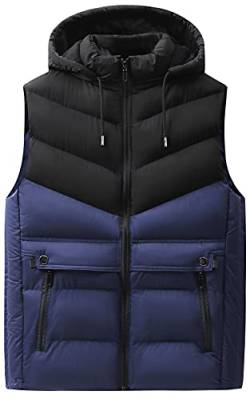 AIEOE Herrenweste Große Größen Winter Warme Outdoor Weste Winddicht Stehkragen Steppweste Daunenweste Kapuzenweste,Schwarz+Blau,6XL von AIEOE