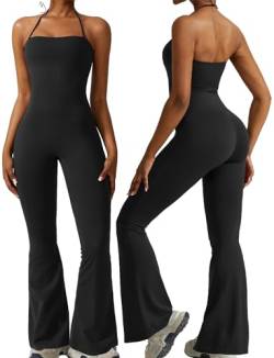 AIEOE Jumpsuit Damen Hochzeit Festlich Elegant Lang Weites Bein Eng Yoga Bodysuit Playsuits Overall Stretch Armellos Größe L Schwarz von AIEOE