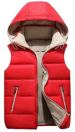 AIEOE Kinderweste Mädchen Jungen Unisex mit Kapuze und Taschen Ärmellose Jacke Knopf Winter Geeignet von 4-5 Jahre 120cm Rot von AIEOE
