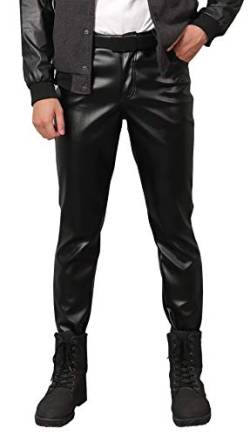 AIEOE Lederhose Herren Bikerhose Lederjeans für Halloween Fasching Kunstlederhose Innen mit Fleece Schwarz Größe 32 von AIEOE