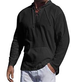 AIEOE Leinenhemd Herren Langarm Hoodie Dünn Atmungsaktiv Leinen Langarmshirt mit Kapuze Frühling Herbst Hemd Baumwolle Freizeithemd Leicht Casual Shirt - S von AIEOE