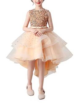 AIEOE Mädchenkleid mit Reißverschluss Spitze Pailletten Ärmellos Elegante Prinzessin Sommertaufe Geeignet von 11-12 Jahren Champagner von AIEOE