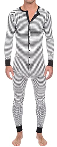 AIEOE Männer Schlafanzug Jumpsuit Thermowäsche Lang Einteiliger Nachthemden Langarm Nachtwäsche Schlafoverall von AIEOE