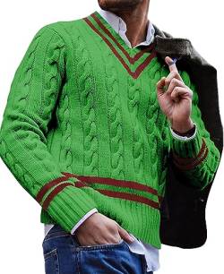 AIEOE Pullover Herren Winter Strickpullover Warm und Bequem Pulli mit Zopfmuster V-Ausschnitt Grün Herstellergröße L/EU Größe M von AIEOE