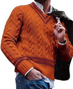 AIEOE Pullover Herren Winter Strickpullover Warm und Bequem Pulli mit Zopfmuster V-Ausschnitt Khaki Herstellergröße M/EU Größe S von AIEOE