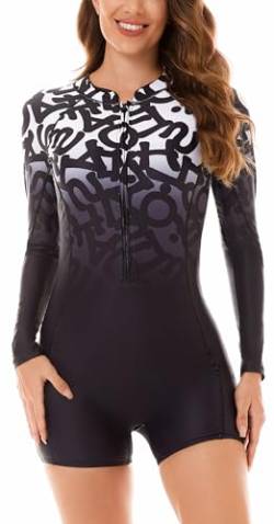 AIEOE-Rash Guard Damen UV Schutz Swimsuit Lang Einteiler Badeanzug Schwimmanzug Slim Fit Bademode Schwimmen Surfen mit Reißverschluss M Schwarz von AIEOE