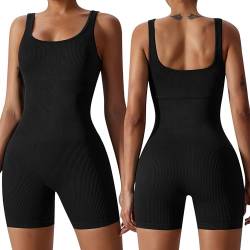 AIEOE--Sport Jumpsuit Damen Kurz Eng Bodysuit Nathlos Bodycon Yoga Leotard Sommer Tank Top Stretch Fitness Workout Ärmellose Romper XL Schwarz von AIEOE