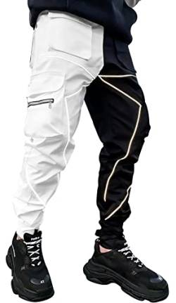 AIEOE Techwear Hose Herren Hip Hop Jogger Cargohose mit reflektierenden Streifen Streetwear Punk Pants Jogginghose mit Taschen Gummibund - S von AIEOE