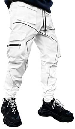 AIEOE Techwear Hose Herren Hip Hop Jogger Cargohose mit reflektierenden Streifen Streetwear Punk Pants Jogginghose mit Taschen Gummibund - XL von AIEOE