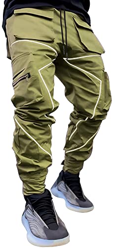 AIEOE Techwear Hose Herren Hip Hop Jogger Cargohose mit reflektierenden Streifen Streetwear Punk Pants Jogginghose mit Taschen Gummibund - XL von AIEOE