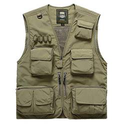 AIEOE Utility Weste Funktionsweste mit Multi-Taschen Outdoor Militär Taktisch Jagd- und Angler Camping Wandern Weste Khaki Asien 4XL/ EU 54 von AIEOE